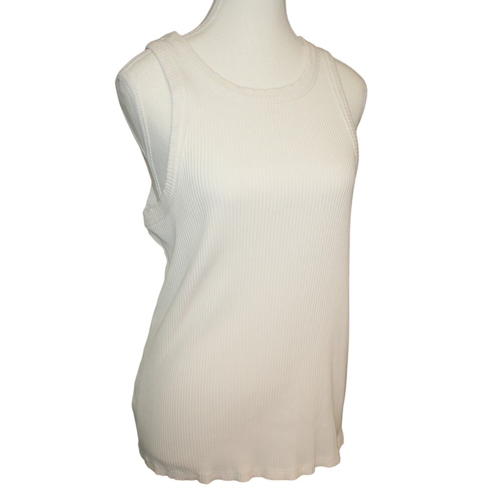 Ann Taylor Weekend Racer Ribbed Tank White Chest 32, Length 24 Modal Cotton40